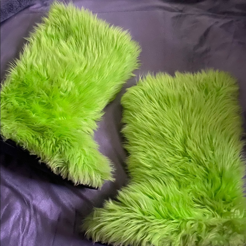 Green furry boots
